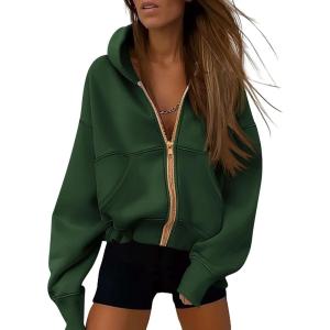 imagePRETTYGARDEN Hoodies for Women Sweatshirt Zip Up Hoodie Fall Fashion 2025 Trendy Long Sleeve Jackets Winter Clothing OutfitsDark Green