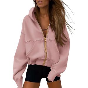imagePRETTYGARDEN Hoodies for Women Sweatshirt Zip Up Hoodie Fall Fashion 2025 Trendy Long Sleeve Jackets Winter Clothing OutfitsDusty Pink