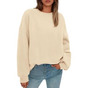 imagePRETTYGARDEN Sweatshirts for Women Oversized Crewneck Fleece Pullover Long Sleeve Tops Comfy 2025 Fall Winter Fashion OutfitsBeige