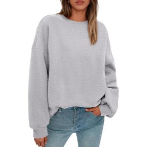 imagePRETTYGARDEN Sweatshirts for Women Oversized Crewneck Fleece Pullover Long Sleeve Tops Comfy 2025 Fall Winter Fashion OutfitsGrey