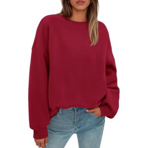 imagePRETTYGARDEN Sweatshirts for Women Oversized Crewneck Fleece Pullover Long Sleeve Tops Comfy 2025 Fall Winter Fashion OutfitsRed