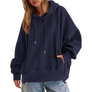imagePRETTYGARDEN Womens 2025 Oversized Hoodies Sweatshirt Long Sleeve Loose Fit Going Out Tops Trendy Casual Fall Fashion OutfitsNavy Blue