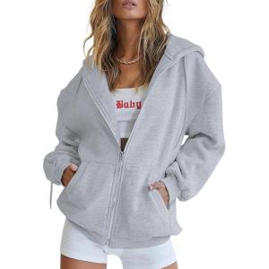 imagePRETTYGARDEN Womens 2025 Zip Up Y2K Hoodies Casual Long Sleeve Sweatshirts Fall Spring Track Jackets with PocketsGrey