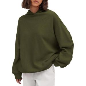imagePRETTYGARDEN Womens Oversized Hoodie Sweatshirts 2025 Fall Casual Ruched Long Sleeve Hooded Pullover Y2K Tops Trendy ClothesArmy Green
