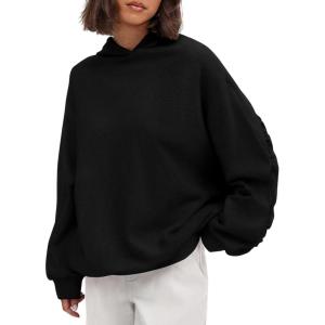 imagePRETTYGARDEN Womens Oversized Hoodie Sweatshirts 2025 Fall Casual Ruched Long Sleeve Hooded Pullover Y2K Tops Trendy ClothesBlack