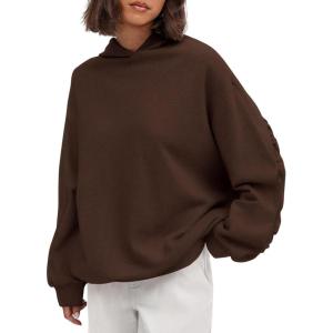 imagePRETTYGARDEN Womens Oversized Hoodie Sweatshirts 2025 Fall Casual Ruched Long Sleeve Hooded Pullover Y2K Tops Trendy ClothesBrown