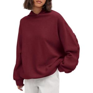 imagePRETTYGARDEN Womens Oversized Hoodie Sweatshirts 2025 Fall Casual Ruched Long Sleeve Hooded Pullover Y2K Tops Trendy ClothesBurgundy