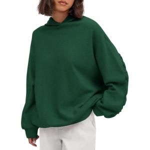 imagePRETTYGARDEN Womens Oversized Hoodie Sweatshirts 2025 Fall Casual Ruched Long Sleeve Hooded Pullover Y2K Tops Trendy ClothesDark Green