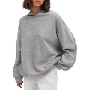 imagePRETTYGARDEN Womens Oversized Hoodie Sweatshirts 2025 Fall Casual Ruched Long Sleeve Hooded Pullover Y2K Tops Trendy ClothesGrey