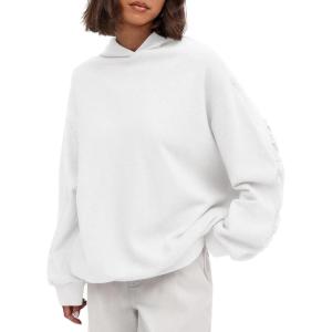 imagePRETTYGARDEN Womens Oversized Hoodie Sweatshirts 2025 Fall Casual Ruched Long Sleeve Hooded Pullover Y2K Tops Trendy ClothesWhite