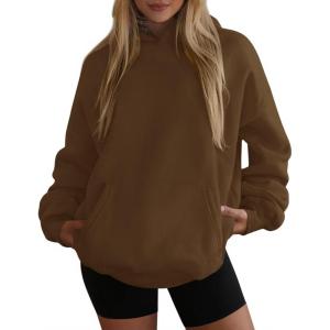 imagePRETTYGARDEN Womens Oversized Hoodies Fleece Hooded Sweatshirts Long Sleeve Pullover Tops 2025 Fall Outfits Winter ClothesBrown