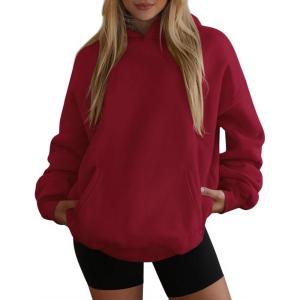 imagePRETTYGARDEN Womens Oversized Hoodies Fleece Hooded Sweatshirts Long Sleeve Pullover Tops 2025 Fall Outfits Winter ClothesBurgundy