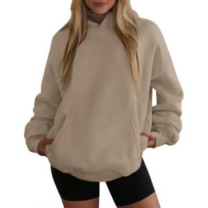 imagePRETTYGARDEN Womens Oversized Hoodies Fleece Hooded Sweatshirts Long Sleeve Pullover Tops 2025 Fall Outfits Winter ClothesKhaki