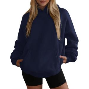 imagePRETTYGARDEN Womens Oversized Hoodies Fleece Hooded Sweatshirts Long Sleeve Pullover Tops 2025 Fall Outfits Winter ClothesNavy Blue