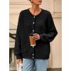 imagePRETTYGARDEN Fall Long Sleeve Cardigans for Women Trendy 2025 Open Front Winter Button Down Crewneck Soft Knit Sweater JacketBlack