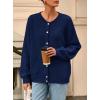 imagePRETTYGARDEN Fall Long Sleeve Cardigans for Women Trendy 2025 Open Front Winter Button Down Crewneck Soft Knit Sweater JacketDark Blue