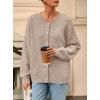 imagePRETTYGARDEN Fall Long Sleeve Cardigans for Women Trendy 2025 Open Front Winter Button Down Crewneck Soft Knit Sweater JacketLight Khaki