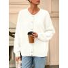 imagePRETTYGARDEN Fall Long Sleeve Cardigans for Women Trendy 2025 Open Front Winter Button Down Crewneck Soft Knit Sweater JacketWhite