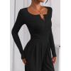 imagePRETTYGARDEN Jumpsuits for Women Dressy Casual 2025 Fall One Piece Outfits Long Sleeve Crew Neck Wide Leg Pants RompersBlack