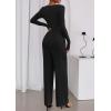 imagePRETTYGARDEN Jumpsuits for Women Dressy Casual 2025 Fall One Piece Outfits Long Sleeve Crew Neck Wide Leg Pants RompersBlack
