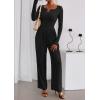 imagePRETTYGARDEN Jumpsuits for Women Dressy Casual 2025 Fall One Piece Outfits Long Sleeve Crew Neck Wide Leg Pants RompersBlack