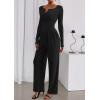 imagePRETTYGARDEN Jumpsuits for Women Dressy Casual 2025 Fall One Piece Outfits Long Sleeve Crew Neck Wide Leg Pants RompersBlack