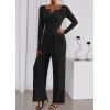 imagePRETTYGARDEN Jumpsuits for Women Dressy Casual 2025 Fall One Piece Outfits Long Sleeve Crew Neck Wide Leg Pants RompersBlack