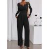 imagePRETTYGARDEN Jumpsuits for Women Dressy Casual 2025 Fall One Piece Outfits Long Sleeve Crew Neck Wide Leg Pants RompersBlack