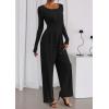 imagePRETTYGARDEN Jumpsuits for Women Dressy Casual 2025 Fall One Piece Outfits Long Sleeve Crew Neck Wide Leg Pants RompersBlack