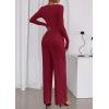 imagePRETTYGARDEN Jumpsuits for Women Dressy Casual 2025 Fall One Piece Outfits Long Sleeve Crew Neck Wide Leg Pants RompersBurgundy