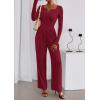 imagePRETTYGARDEN Jumpsuits for Women Dressy Casual 2025 Fall One Piece Outfits Long Sleeve Crew Neck Wide Leg Pants RompersBurgundy