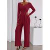 imagePRETTYGARDEN Jumpsuits for Women Dressy Casual 2025 Fall One Piece Outfits Long Sleeve Crew Neck Wide Leg Pants RompersBurgundy