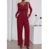 imagePRETTYGARDEN Jumpsuits for Women Dressy Casual 2025 Fall One Piece Outfits Long Sleeve Crew Neck Wide Leg Pants RompersBurgundy