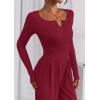 imagePRETTYGARDEN Jumpsuits for Women Dressy Casual 2025 Fall One Piece Outfits Long Sleeve Crew Neck Wide Leg Pants RompersBurgundy