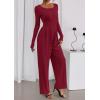 imagePRETTYGARDEN Jumpsuits for Women Dressy Casual 2025 Fall One Piece Outfits Long Sleeve Crew Neck Wide Leg Pants RompersBurgundy