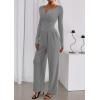imagePRETTYGARDEN Jumpsuits for Women Dressy Casual 2025 Fall One Piece Outfits Long Sleeve Crew Neck Wide Leg Pants RompersGrey