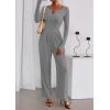 imagePRETTYGARDEN Jumpsuits for Women Dressy Casual 2025 Fall One Piece Outfits Long Sleeve Crew Neck Wide Leg Pants RompersGrey