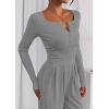 imagePRETTYGARDEN Jumpsuits for Women Dressy Casual 2025 Fall One Piece Outfits Long Sleeve Crew Neck Wide Leg Pants RompersGrey