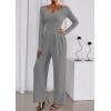 imagePRETTYGARDEN Jumpsuits for Women Dressy Casual 2025 Fall One Piece Outfits Long Sleeve Crew Neck Wide Leg Pants RompersGrey