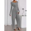 imagePRETTYGARDEN Jumpsuits for Women Dressy Casual 2025 Fall One Piece Outfits Long Sleeve Crew Neck Wide Leg Pants RompersGrey