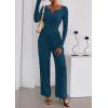 imagePRETTYGARDEN Jumpsuits for Women Dressy Casual 2025 Fall One Piece Outfits Long Sleeve Crew Neck Wide Leg Pants RompersLake Blue