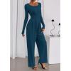 imagePRETTYGARDEN Jumpsuits for Women Dressy Casual 2025 Fall One Piece Outfits Long Sleeve Crew Neck Wide Leg Pants RompersLake Blue