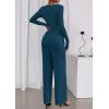 imagePRETTYGARDEN Jumpsuits for Women Dressy Casual 2025 Fall One Piece Outfits Long Sleeve Crew Neck Wide Leg Pants RompersLake Blue