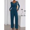 imagePRETTYGARDEN Jumpsuits for Women Dressy Casual 2025 Fall One Piece Outfits Long Sleeve Crew Neck Wide Leg Pants RompersLake Blue