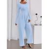 imagePRETTYGARDEN Jumpsuits for Women Dressy Casual 2025 Fall One Piece Outfits Long Sleeve Crew Neck Wide Leg Pants RompersLight Blue