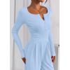 imagePRETTYGARDEN Jumpsuits for Women Dressy Casual 2025 Fall One Piece Outfits Long Sleeve Crew Neck Wide Leg Pants RompersLight Blue