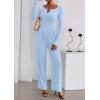 imagePRETTYGARDEN Jumpsuits for Women Dressy Casual 2025 Fall One Piece Outfits Long Sleeve Crew Neck Wide Leg Pants RompersLight Blue