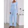 imagePRETTYGARDEN Jumpsuits for Women Dressy Casual 2025 Fall One Piece Outfits Long Sleeve Crew Neck Wide Leg Pants RompersLight Blue
