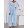 imagePRETTYGARDEN Jumpsuits for Women Dressy Casual 2025 Fall One Piece Outfits Long Sleeve Crew Neck Wide Leg Pants RompersLight Blue