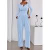 imagePRETTYGARDEN Jumpsuits for Women Dressy Casual 2025 Fall One Piece Outfits Long Sleeve Crew Neck Wide Leg Pants RompersLight Blue